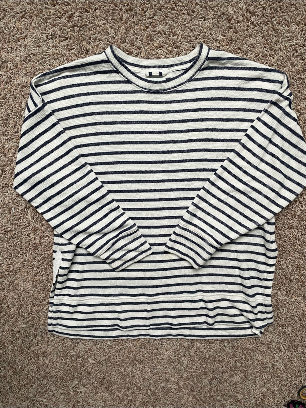 Aerie White Navy Knit Striped Crewneck Sweater Women Size L Coastal Fall Chic
